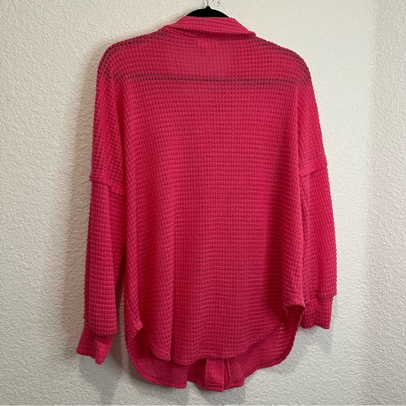 143 Story By Line Up Pink Crochet Knit Long Sleeve Button Up Shirt Top Size M - Picture 3 of 11